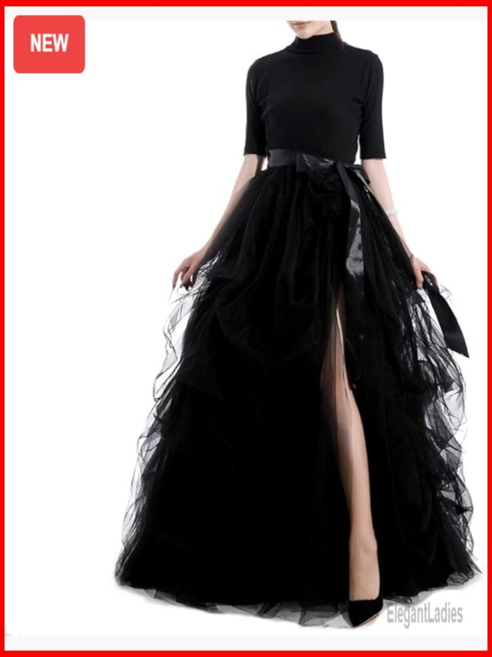 Long Tulle Skirt A-Line Floor Length Elastic Waist Special Occasion